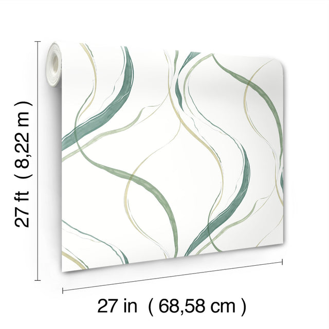 Ink Flow Green Wallpaper with Modern Organic Swirl Pattern - York FM1095