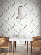 Ink Flow Green Wallpaper with Modern Organic Swirl Pattern - York FM1095