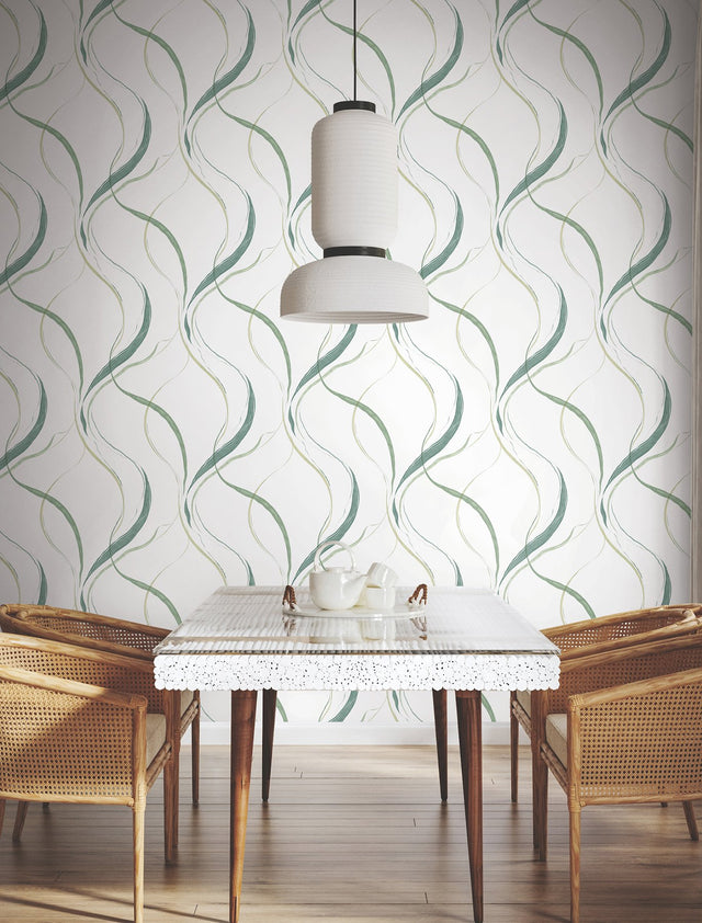 Ink Flow Green Wallpaper with Modern Organic Swirl Pattern - York FM1095