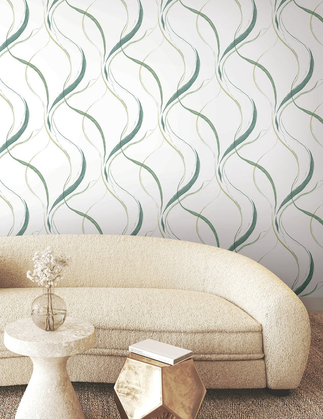 Ink Flow Green Wallpaper with Modern Organic Swirl Pattern - York FM1095