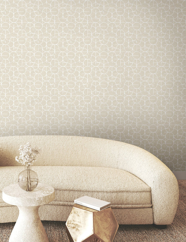 Looking Glass Beige Geometric Metallic Non Woven Wallpaper - York FM1103
