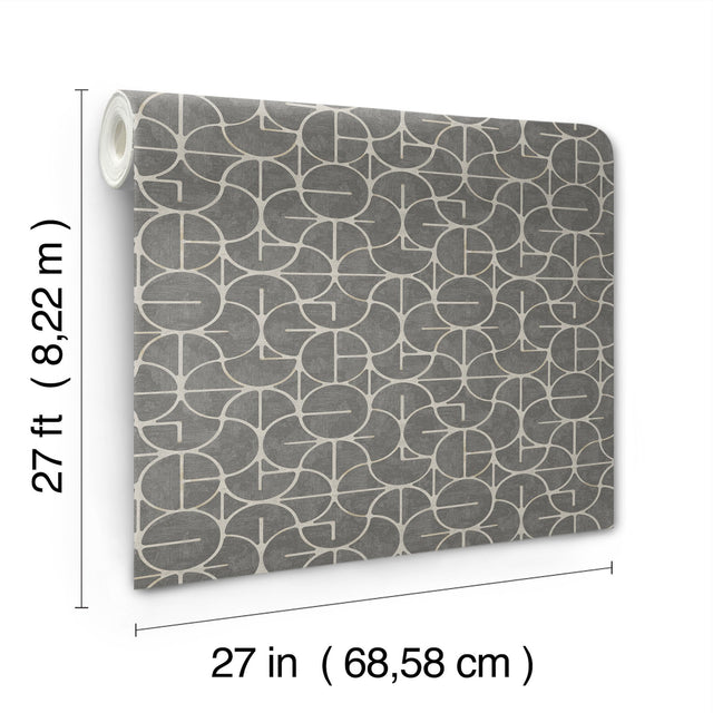 Looking Glass Charcoal Geometric Metallic Non Woven Wallpaper - York FM1104