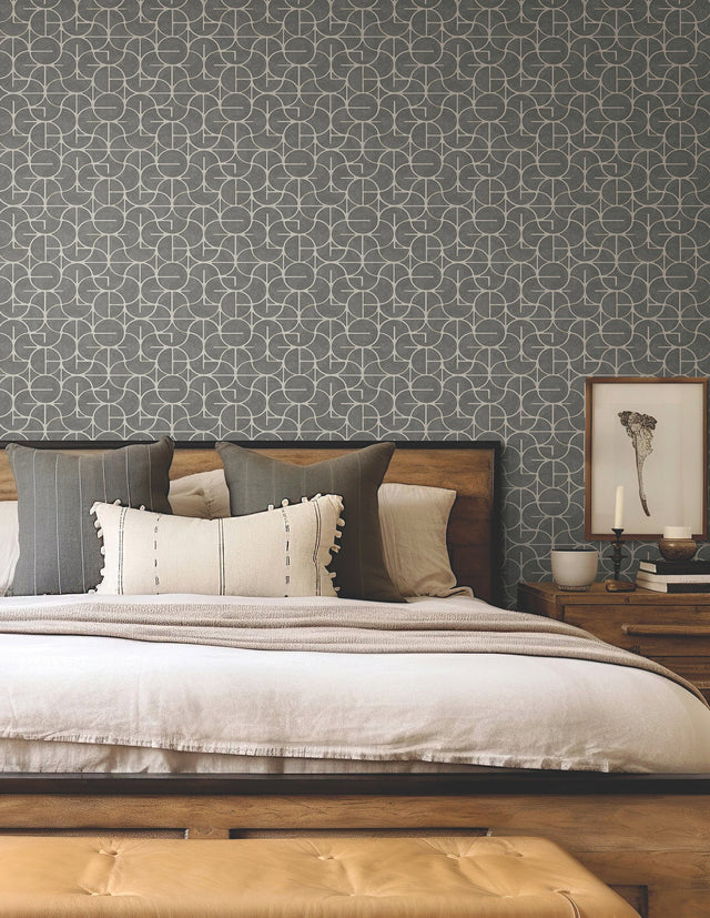 Looking Glass Charcoal Geometric Metallic Non Woven Wallpaper - York FM1104