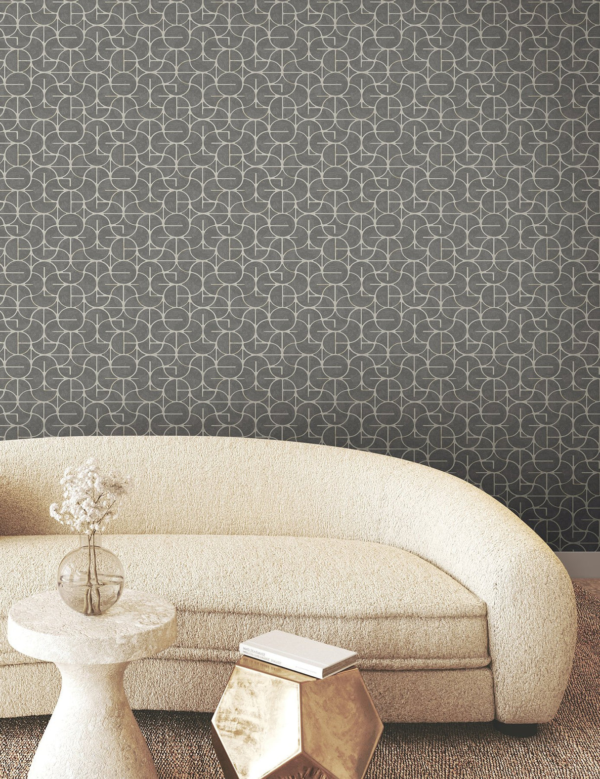 Looking Glass Charcoal Geometric Metallic Non Woven Wallpaper - York FM1104