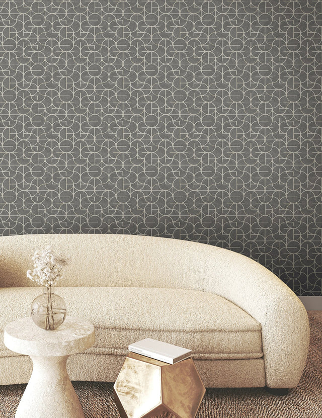 Looking Glass Charcoal Geometric Metallic Non Woven Wallpaper - York FM1104