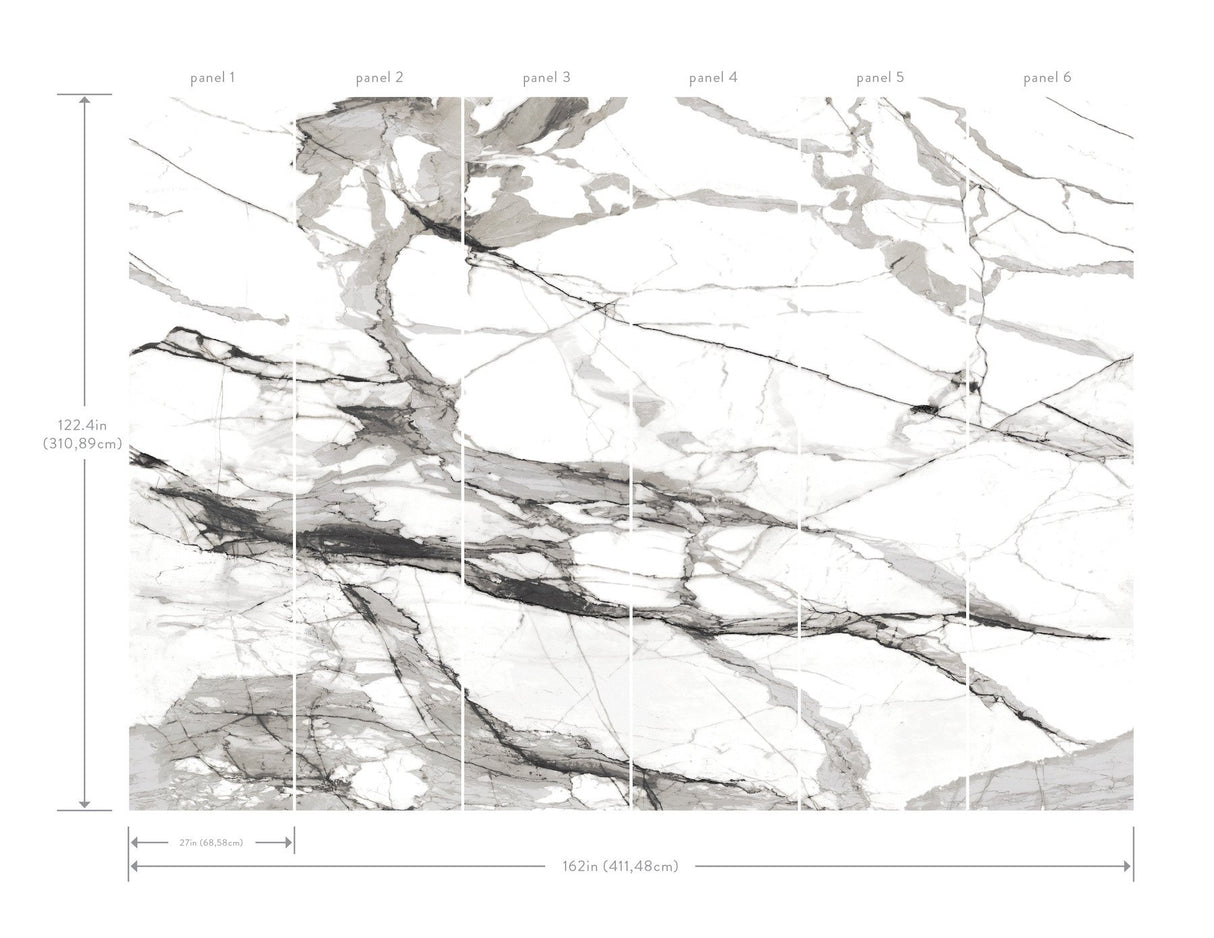 Imperial Marble Black & White Wall Mural with Modern Marble Vein Pattern - York FM1109M