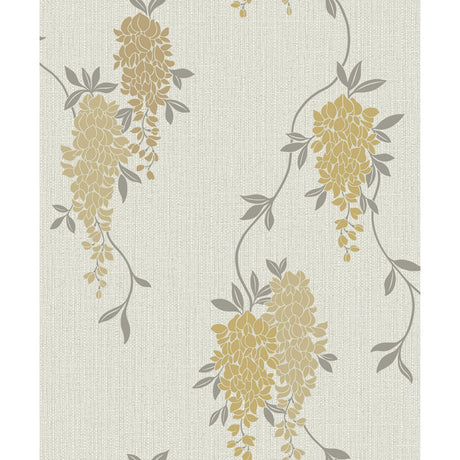 Aisla Yellow Wisteria Wallpaper pattern and roll