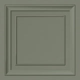 Moss green square panel wallpaper sample showing picture-frame molding effect - Fine Decor FD43390