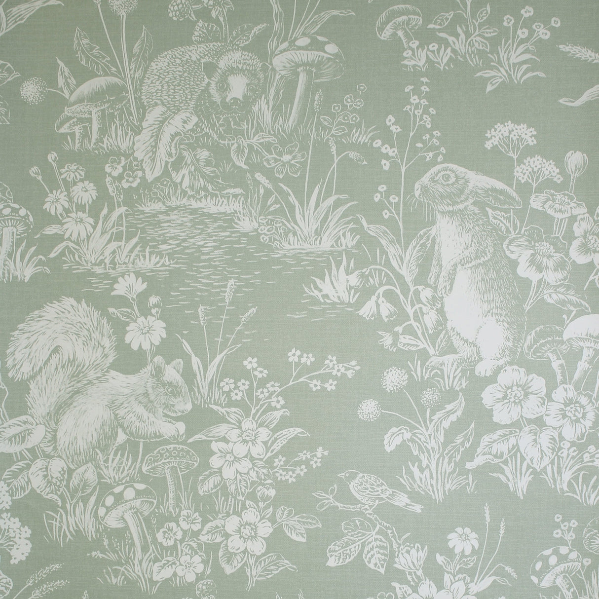Fine Decor Eames Sage Forest Friends Wallpaper FD43345 in sage with woodland animals