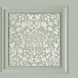 Fine Decor Edwina Sage Woodland Panel wallpaper roll and room scene