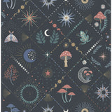 Fine Decor Elmira Black Mystical Wallpaper roll and room scene