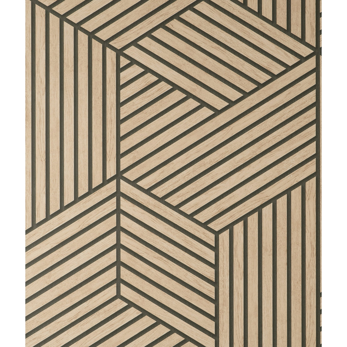 Fine Decor Gerrit Light Brown Geometric Panel Wallpaper roll and room scene