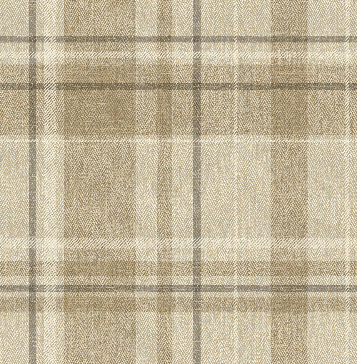 Fine Decor Harris Light Brown Plaid Chevron Wallpaper sample showing light brown plaid with chevron weave