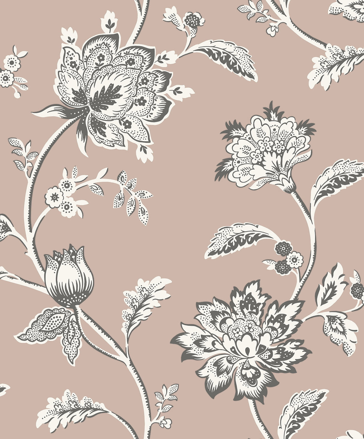 Fine Decor Juliette Light Pink Jacobean Wallpaper roll and pattern view