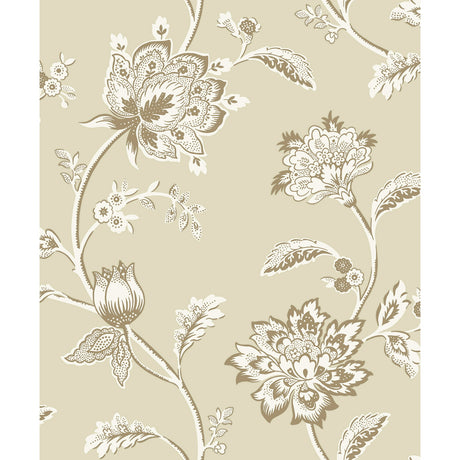 Fine Decor Juliette Light Yellow Jacobean floral wallpaper roll and room scenes