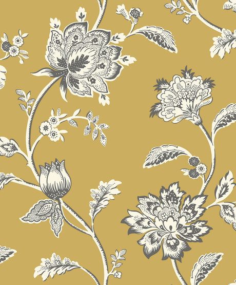 Fine Decor Juliette Mustard Jacobean Wallpaper FD43450 roll close-up