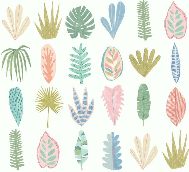 Leaf Boogie Pastel Tropical Mix Wallpaper with Botanical Leaves Motif - ohpopsi GHS50101W