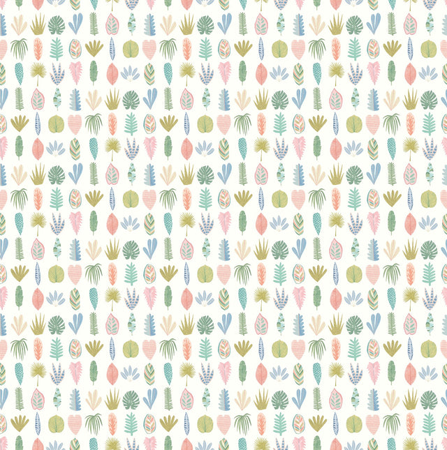 Leaf Boogie Pastel Tropical Mix Wallpaper with Botanical Leaves Motif - ohpopsi GHS50101W