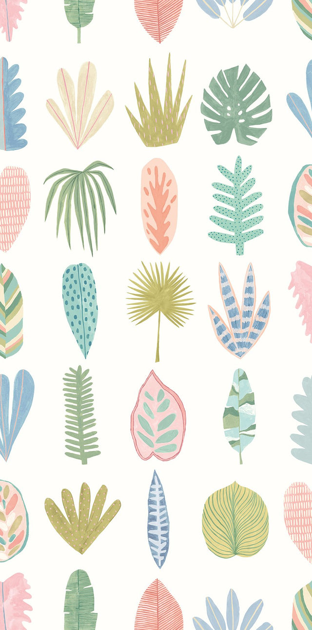 Leaf Boogie Pastel Tropical Mix Wallpaper with Botanical Leaves Motif - ohpopsi GHS50101W