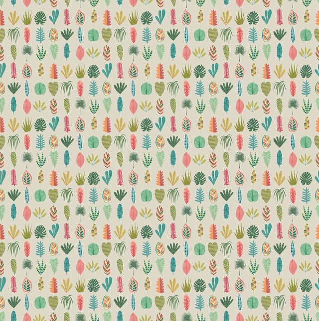 Leaf Boogie Neutral Tropical Mix Wallpaper with Botanical Leaves Motif, Bohemian Style - ohpopsi GHS50108W