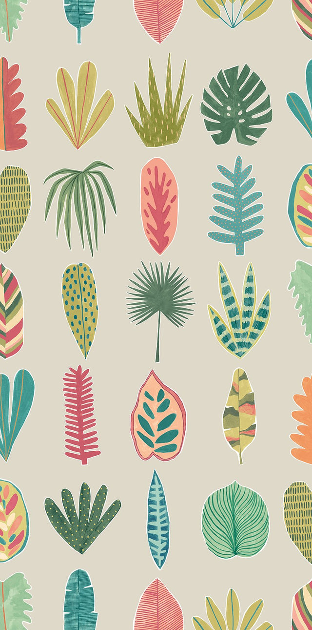 Leaf Boogie Neutral Tropical Mix Wallpaper with Botanical Leaves Motif, Bohemian Style - ohpopsi GHS50108W