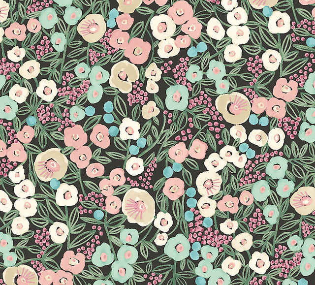 Flora Ditsy Pink Garden Wallpaper with Whimsical Botanical Flower Pattern - Brewster GHS50110W
