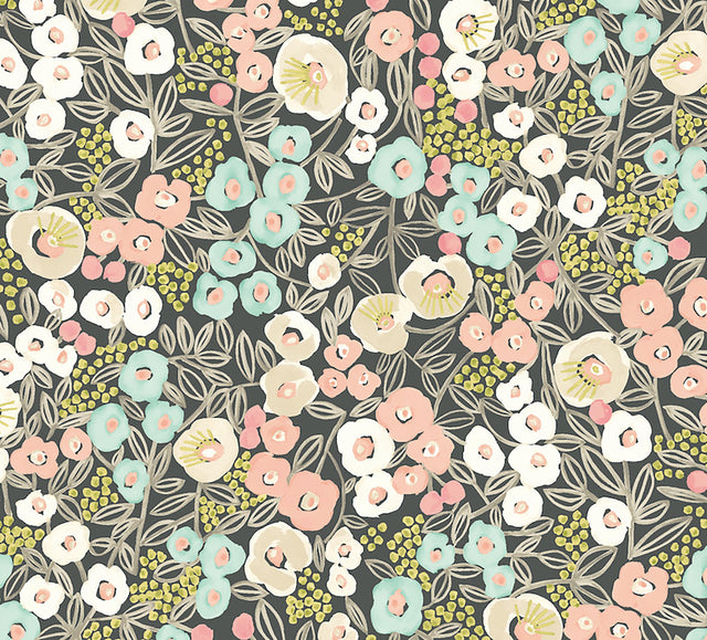 Flora Peach Garden Wallpaper with Whimsical Botanical Flowers - ohpopsi GHS50121W