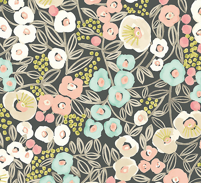 Flora Peach Garden Wallpaper with Whimsical Botanical Flowers - ohpopsi GHS50121W
