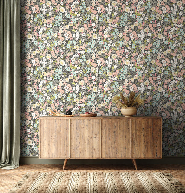 Flora Peach Garden Wallpaper with Whimsical Botanical Flowers - ohpopsi GHS50121W