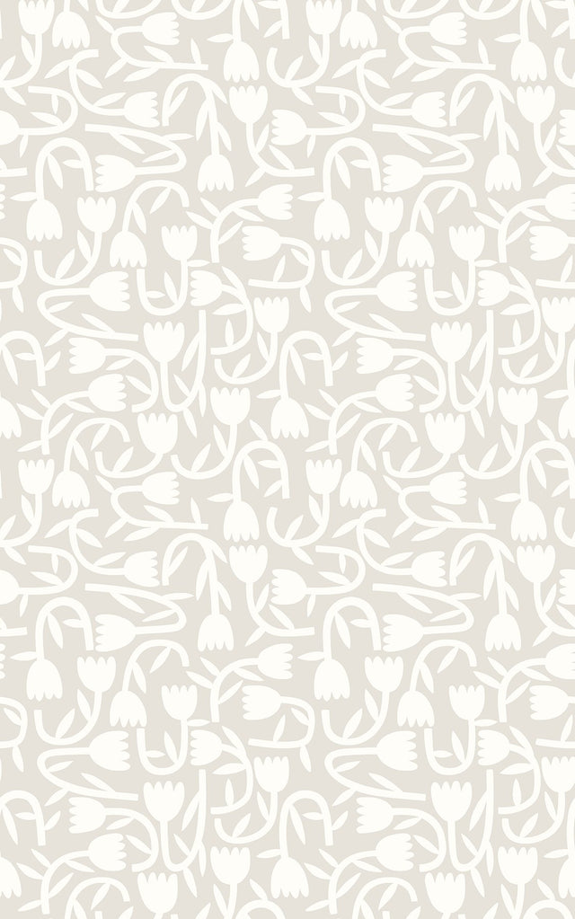 Aino Taupe Tiny Tulip Wallpaper with Whimsical Botanical Floral Pattern - Brewster GHS50131W