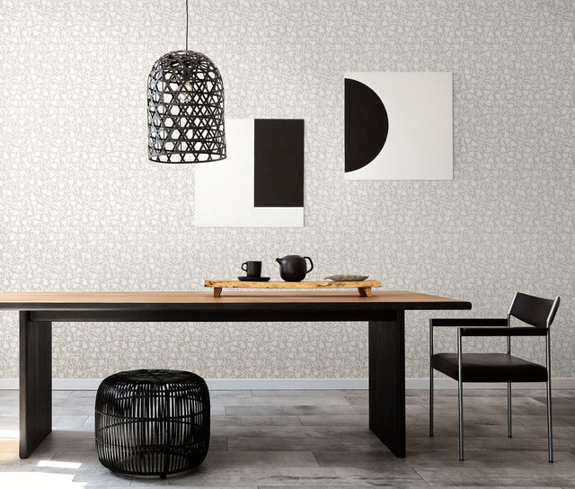 Aino Taupe Tiny Tulip Wallpaper with Whimsical Botanical Floral Pattern - Brewster GHS50131W