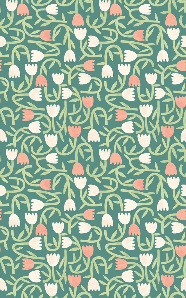 Aino Green Tiny Tulip Wallpaper with Whimsical Botanical Flowers Pattern - ohpopsi GHS50138W