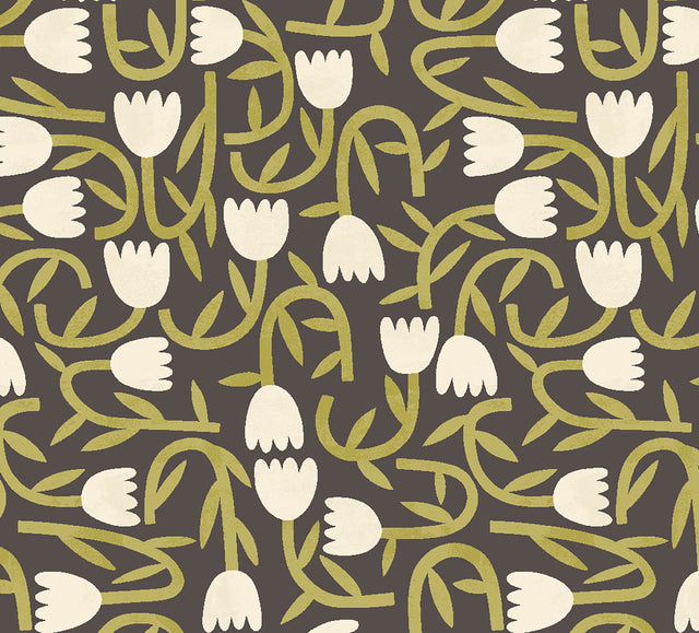 Aino Black Tiny Tulip Wallpaper with Whimsical Botanical Floral Pattern - Brewster GHS50140W