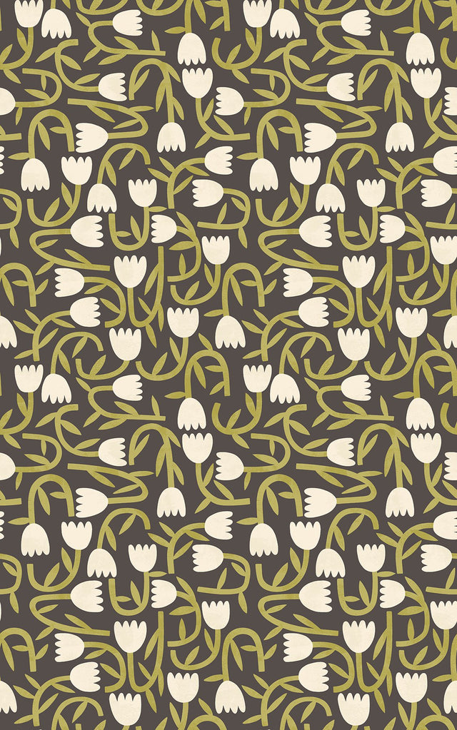 Aino Black Tiny Tulip Wallpaper with Whimsical Botanical Floral Pattern - Brewster GHS50140W