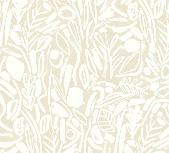 Verdure Neutral Painted Botanical Wallpaper with Modern Non Woven Design - Brewster GHS50141W
