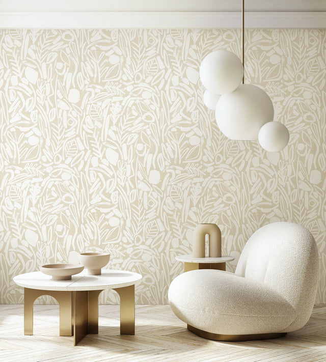 Verdure Neutral Painted Botanical Wallpaper with Modern Non Woven Design - Brewster GHS50141W