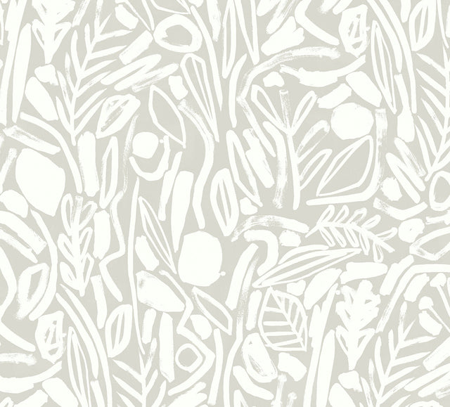 Verdure Stone Painted Botanical Grey Wallpaper with Modern Graphic Botanical Pattern - ohpopsi GHS50142W