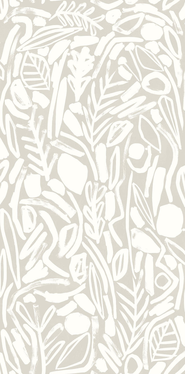 Verdure Stone Painted Botanical Grey Wallpaper with Modern Graphic Botanical Pattern - ohpopsi GHS50142W
