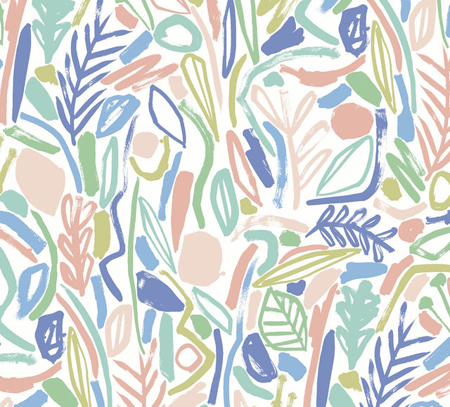 Verdure Pastel Painted Botanical Wallpaper with Modern Graffiti-Style Leaf Motif - ohpopsi GHS50145W