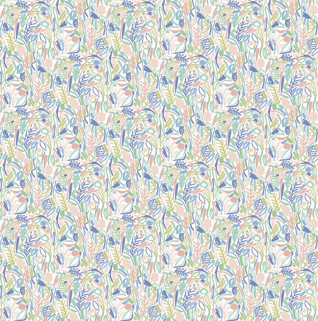 Verdure Pastel Painted Botanical Wallpaper with Modern Graffiti-Style Leaf Motif - ohpopsi GHS50145W