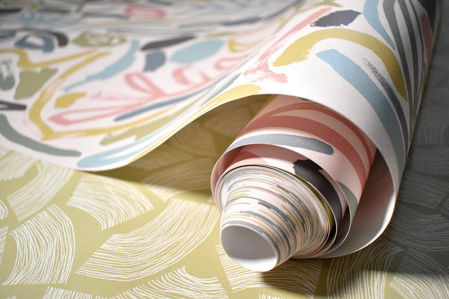 Verdure Pastel Painted Botanical Wallpaper with Modern Graffiti-Style Leaf Motif - ohpopsi GHS50145W