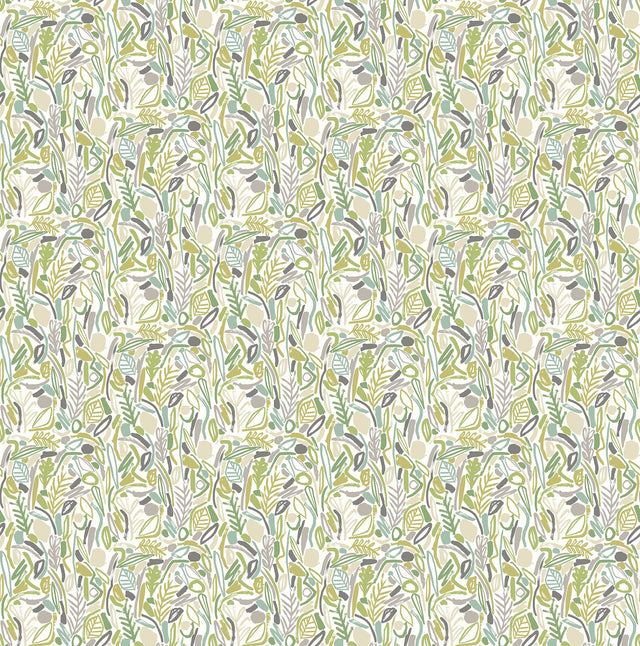 Verdure Lime Painted Botanical Wallpaper with Modern Botanical Motif - ohpopsi GHS50146W
