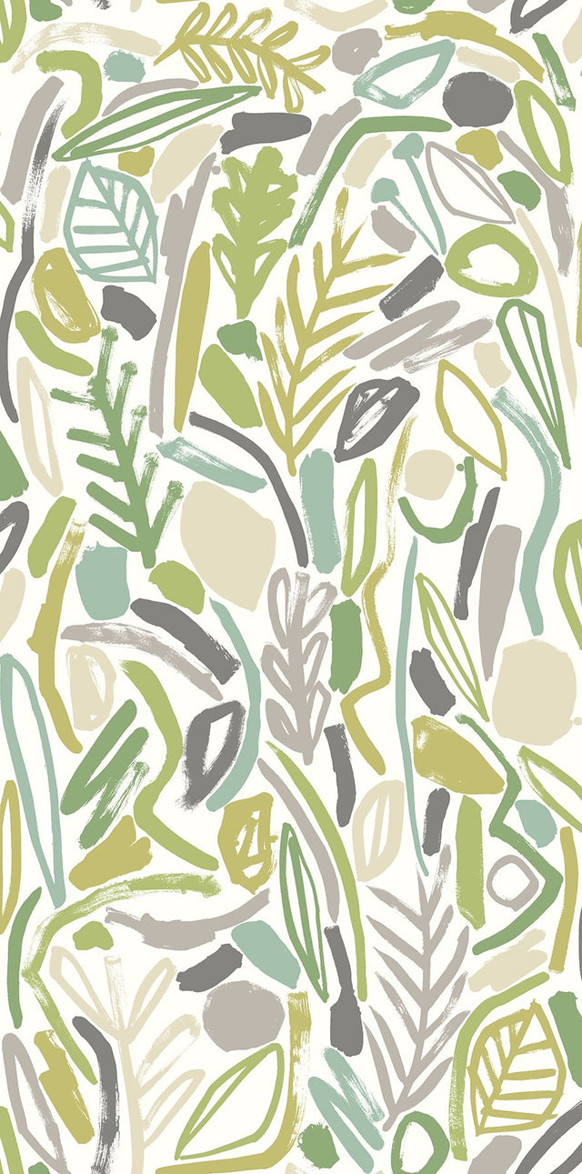 Verdure Lime Painted Botanical Wallpaper with Modern Botanical Motif - ohpopsi GHS50146W