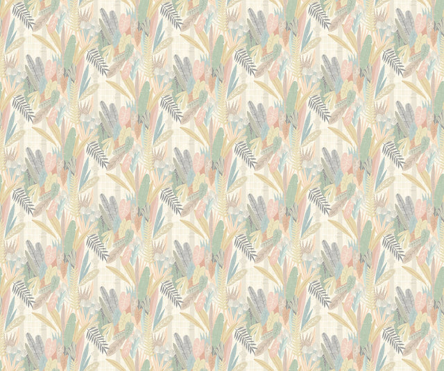 Glasshouse Pastel Tropical Damask Wallpaper with Botanical Eclectic Motif - Brewster GHS50149W