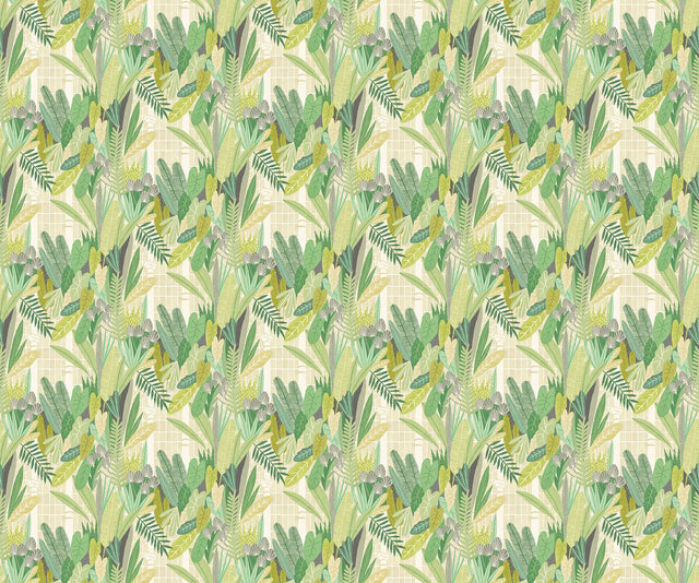 Glasshouse Green Tropical Damask Wallpaper with Botanical Eclectic Pattern - ohpopsi GHS50154W