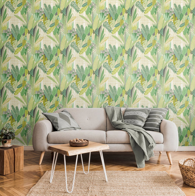 Glasshouse Green Tropical Damask Wallpaper with Botanical Eclectic Pattern - ohpopsi GHS50154W
