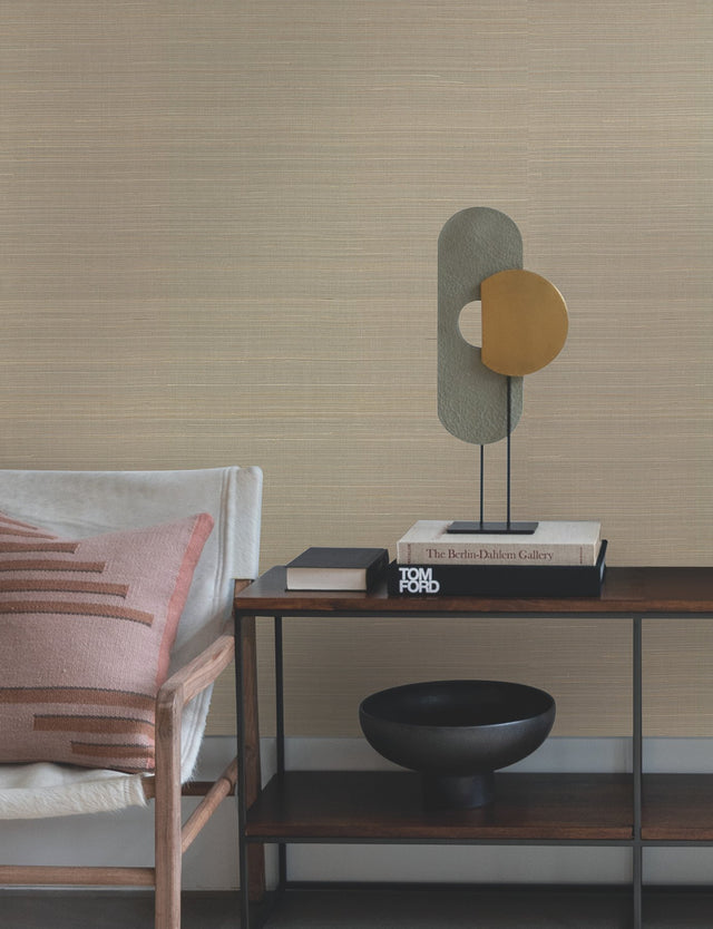 Abaca Weave Taupe Wallpaper with Traditional Grasscloth Texture - York GL0500GV