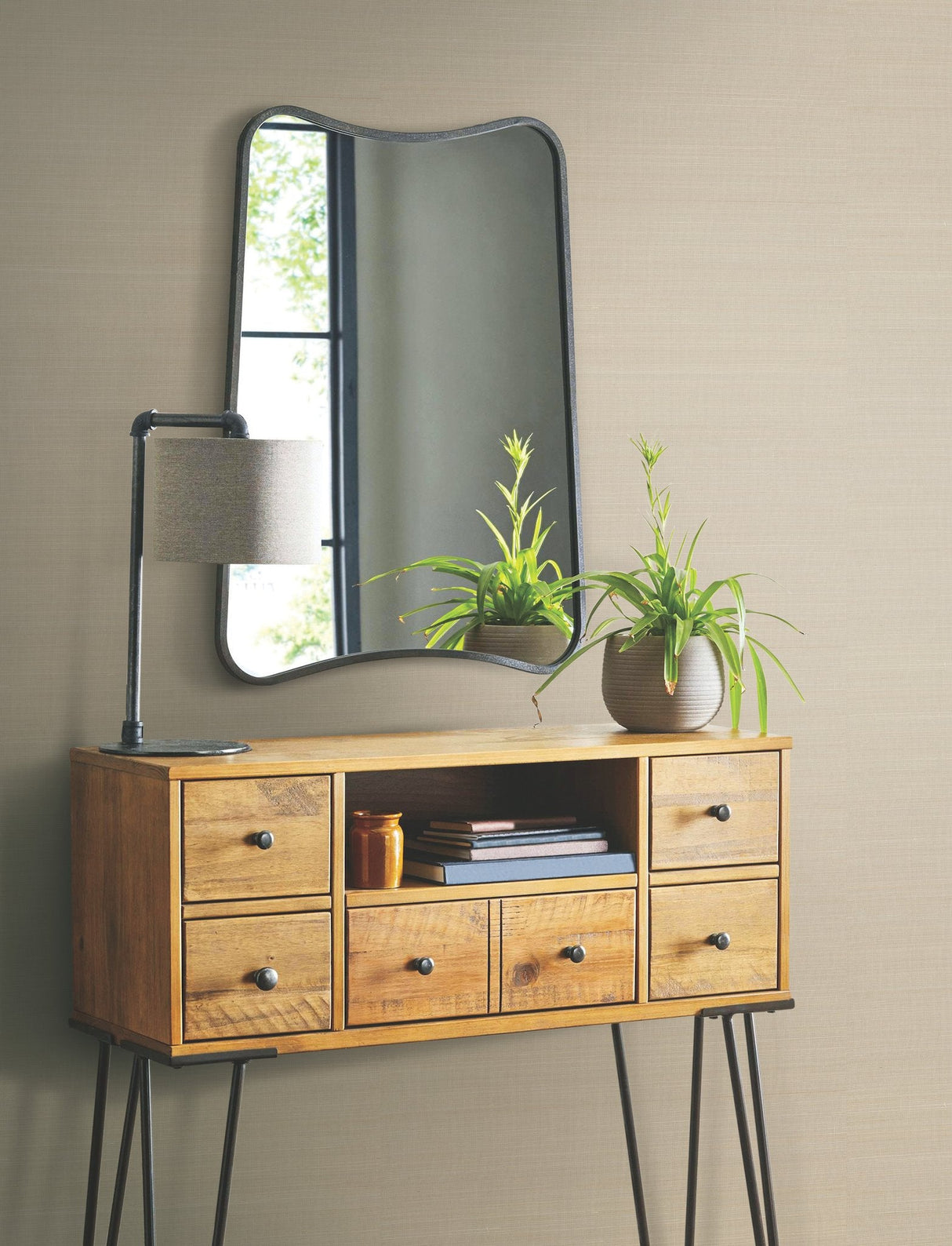 Abaca Weave Beige Grasscloth Wallpaper with Natural Woven Texture - York GL0501SAM