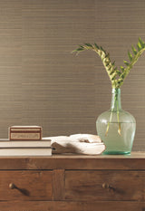 Abaca Weave Brown Grasscloth Wallpaper with Natural Woven Texture - York GL0502SAM
