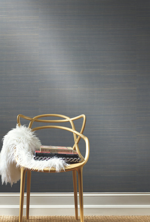 Abaca Weave Blue Grasscloth Wallpaper with Natural Woven Weave - York GL0503